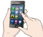 Grafik: Jemand bediet ein Smartphone mit Apps.